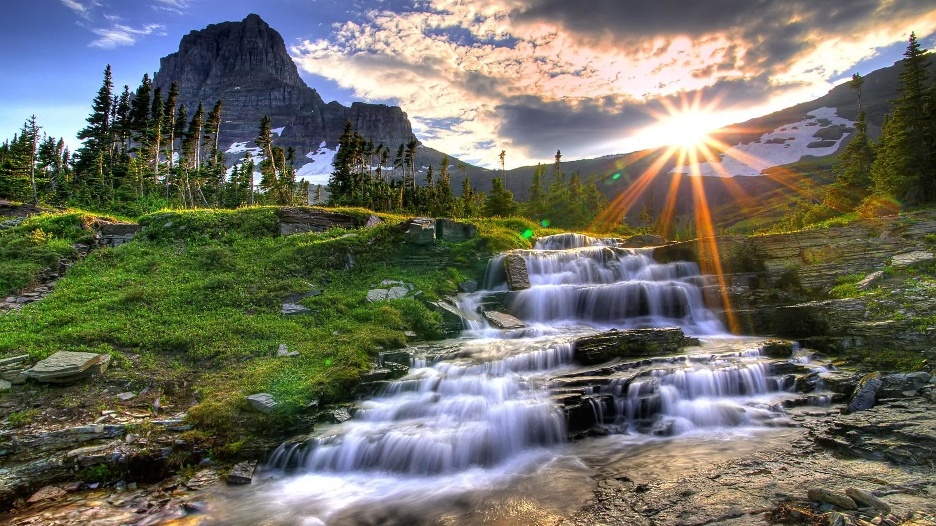 Landscape wallpaper with waterfall scene
