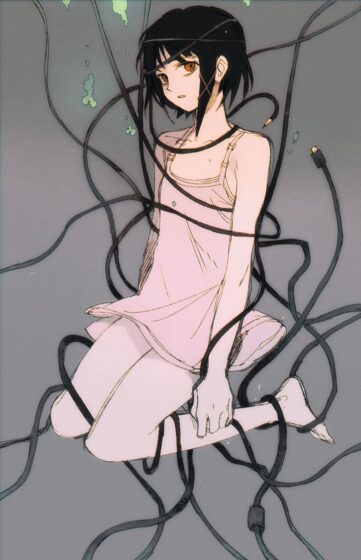 Lain wallpaper surrounded by wires 888x1379