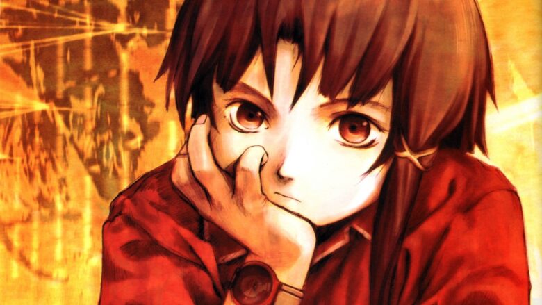 Lain Wallpaper with a girl sitting on her chin 1920x1080