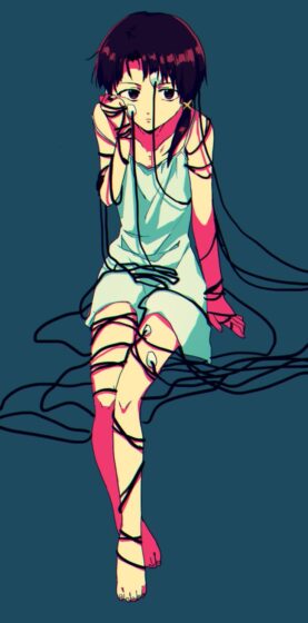 Lain wallpaper with blue background for iPhone 736x1488