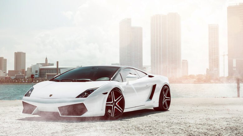 white wallpaper with lamborghini 3840x2160
