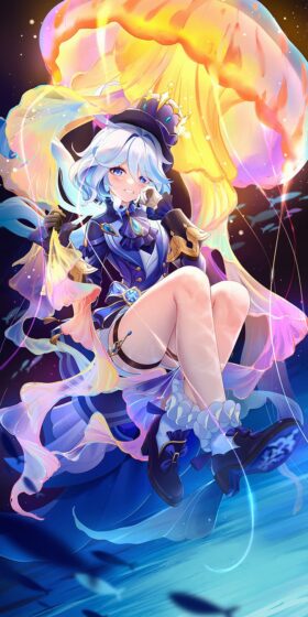 Best furina genshin impact wallpaper with jellyfish for phone 728x1456