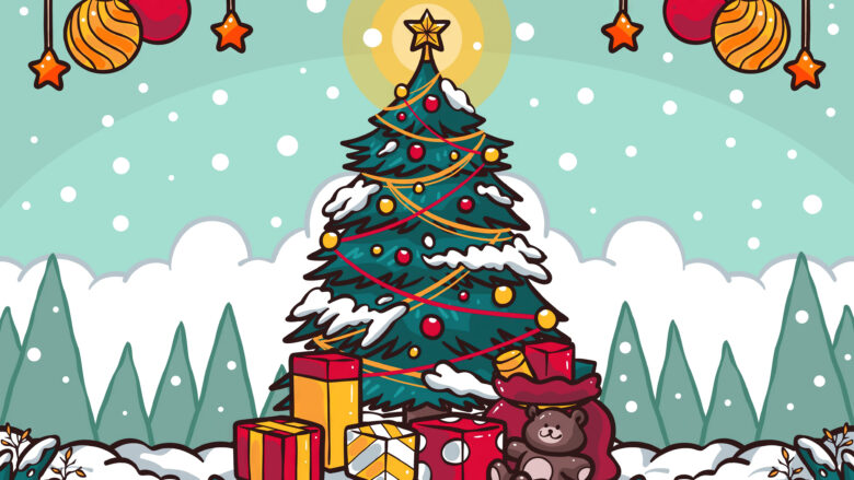 cartoon Christmas tree 3840x2160
