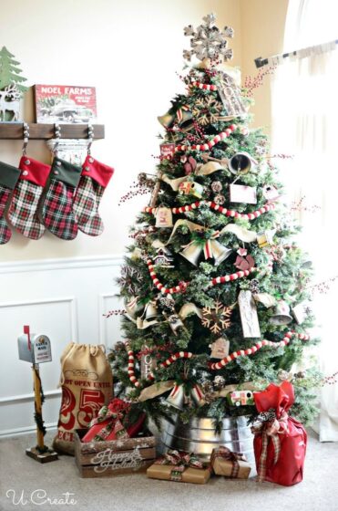 Christmas tree next to Christmas stockings 736x1111