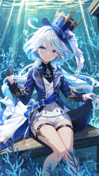 furina genshin impact wallpaper when underwater for iPhone 2160x3840