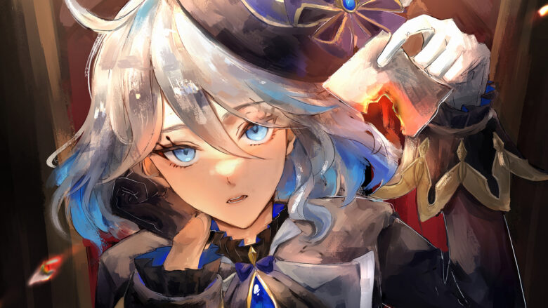 furina genshin impact wallpaper with burnt paper 3840x2160