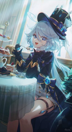 furina wallpaper enjoying tea 850x1543