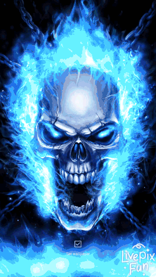 cool wallpaper gif with blue fire skull 720x1280