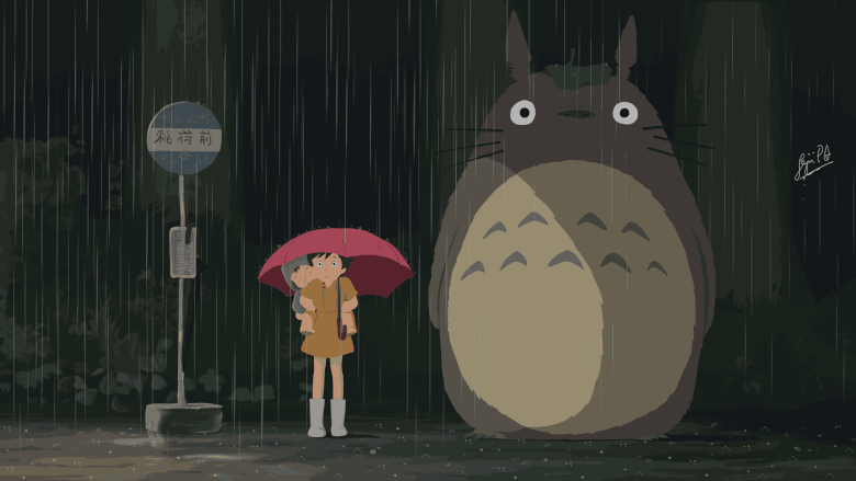 little girl and totoro gif wallpaper 3000x1687