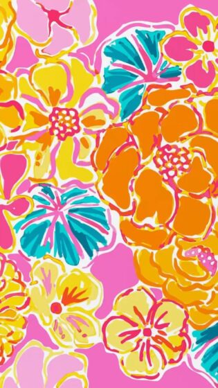 Preppy wallpaper with flowers on a pink background 1080x1920