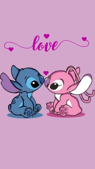 Angel and Stitch wallpaper in kissing pose 1080x1919