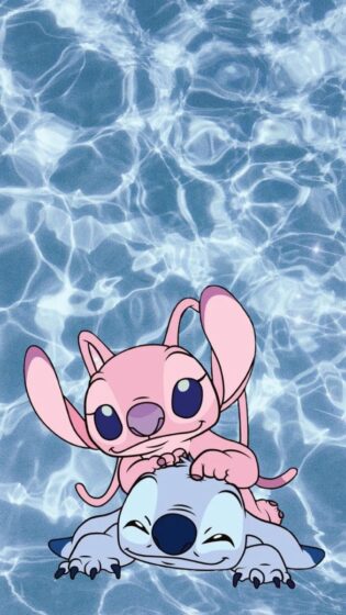 Angel and Stitch wallpaper with sparkling water background 675x1200