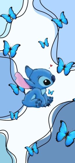 blue stitch wallpaper aesthetic with blue butterflies for iPhone 736x1592
