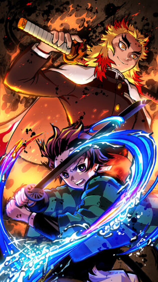 demon slayer wallpaper phone with Tanjiro and Rengoku 2160x3840