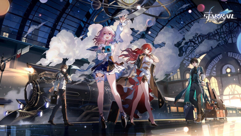 honkai star rail wallpaper characters next to train 1920x1080