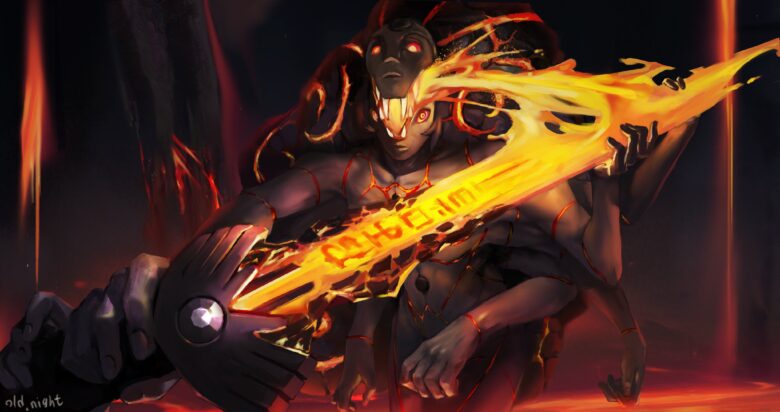 obsidian steven universe wallpaper with fire sword pose for laptop 4096x2163