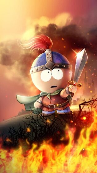 south park wallpaper warrior in flames 1080x1920