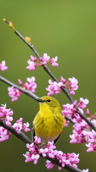 Spring iPhone wallpaper with birds and peach blossoms 720x1280