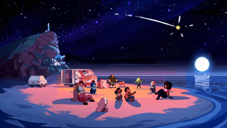 steven universe desktop background with scene of people around a campfire 1920x1080