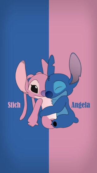 Stitch and angel wallpaper with 2 halves color division 1080x1920