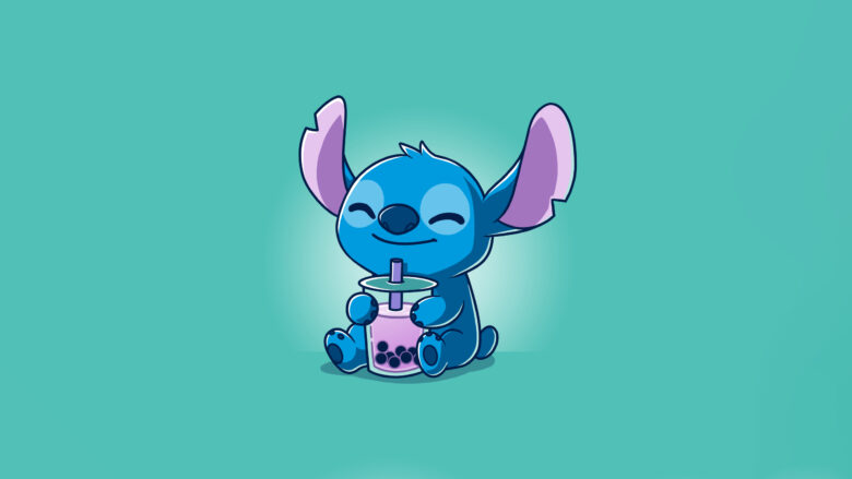 stitch background in milk tea drinking pose 2560x1440