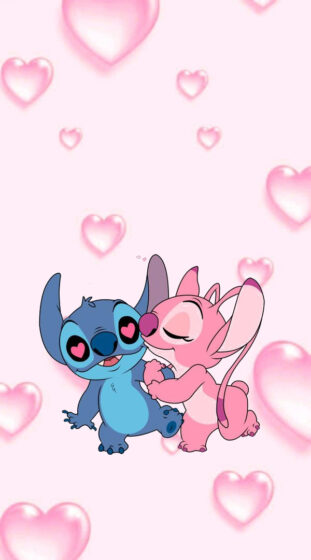 stitch valentines day wallpaper with 2 colors blue and pink 600x1080