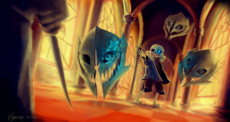undertale wallpaper recreates Sans's battle scene 3000x1600