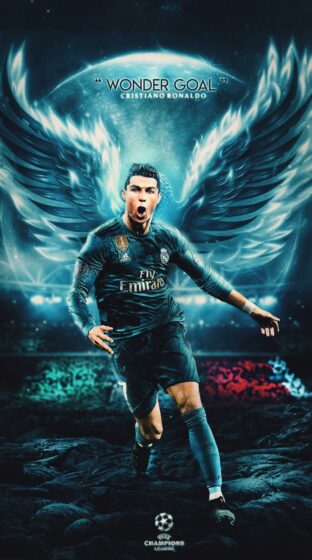 3D Ronaldo cool wallpaper with wings on his back 1024x1840