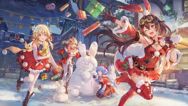 christmas anime girl wallpaper playing outside in the snow 3840x2160