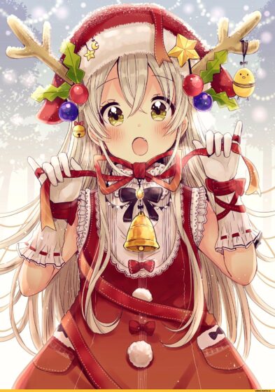 Christmas anime girl wallpaper wearing a hat with horns 1448x2062