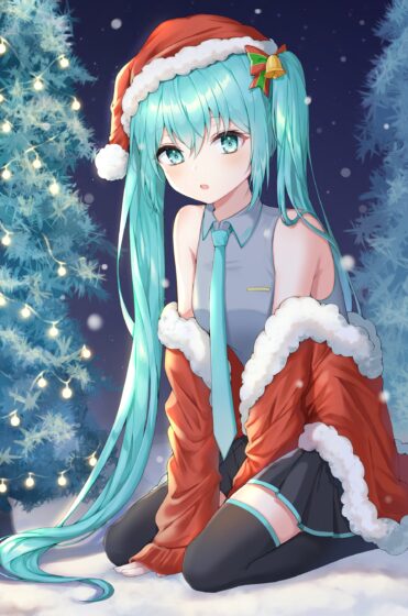 Christmas anime girl wallpaper with blue hair 1778x2684
