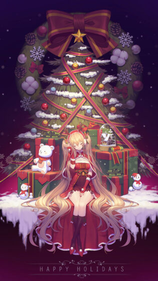christmas anime girl wallpaper with christmas tree 2160x3840