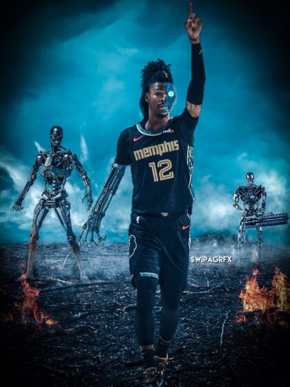 ja morant wallpaper edit with 2 mechanical skeletons 1200x1600