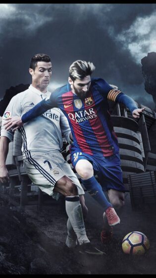 Messi and Ronaldo wallpaper dark watercolor 720x1280