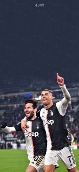 Messi and Ronaldo wallpaper hug each other's shoulders happily for iPhone 945x2048