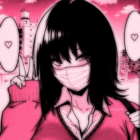 pink pfp wallpaper with black haired girl 1080x1080