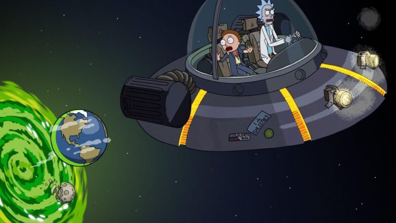 Rick and Morty desktop wallpaper while on a flying saucer 1920x1080