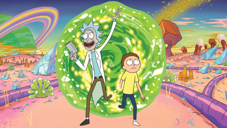 Rick and Morty desktop wallpaper with a scene from the time portal 1920x1080