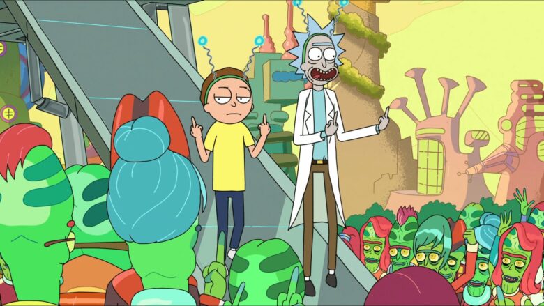 Rick and Morty middle finger wallpaper image when coming down from the saucer 1920x1080