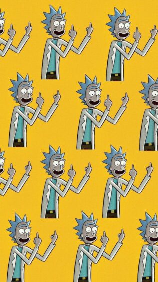 Rick and Morty middle finger wallpaper with yellow background 750x1332