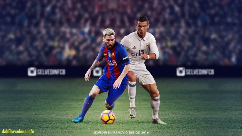 Ronaldo and Messi wallpaper are competing for the ball 1920x1080
