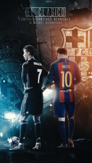 Ronaldo and Messi wallpaper with 2 different shades 715x1271