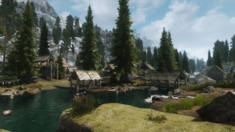 skyrim wallpaper 4K recreates the village scene 3840x2160