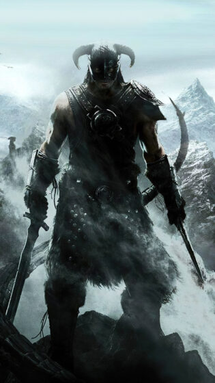 skyrim wallpaper 4K with human silhouette image 2160x3840