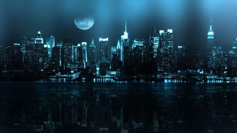 wallpaper 1920x1080 brightly lit night city