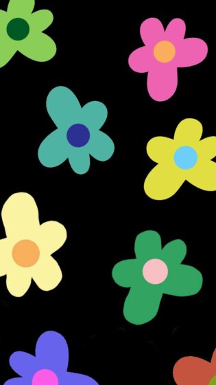 y2k wallpaper black with colorful flowers 736x1308