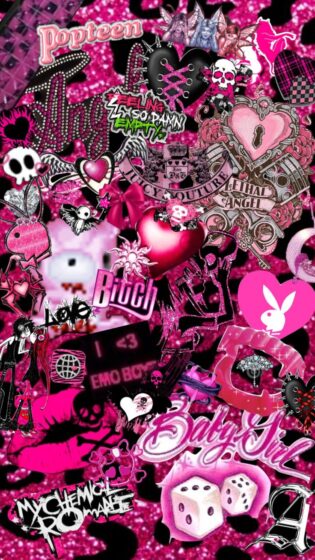y2k wallpaper iPhone with black and pink tones 736x1308