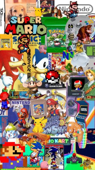 y2k wallpaper iPhone with many Mario game themes 1080x1920